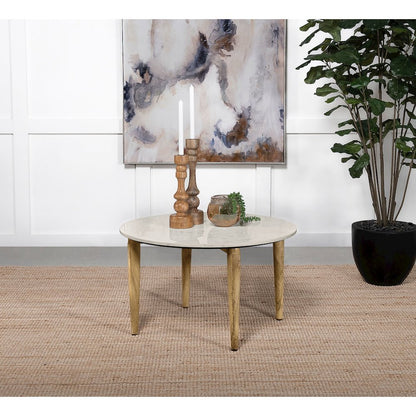 Aldis Round Marble Top Coffee Table White and Natural