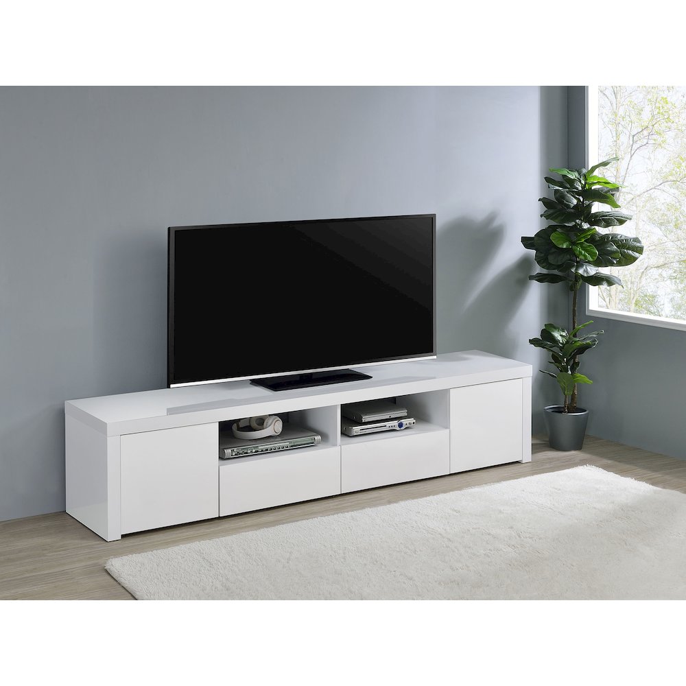 Jude 2-door Engineered Wood 79" TV Stand High Gloss White