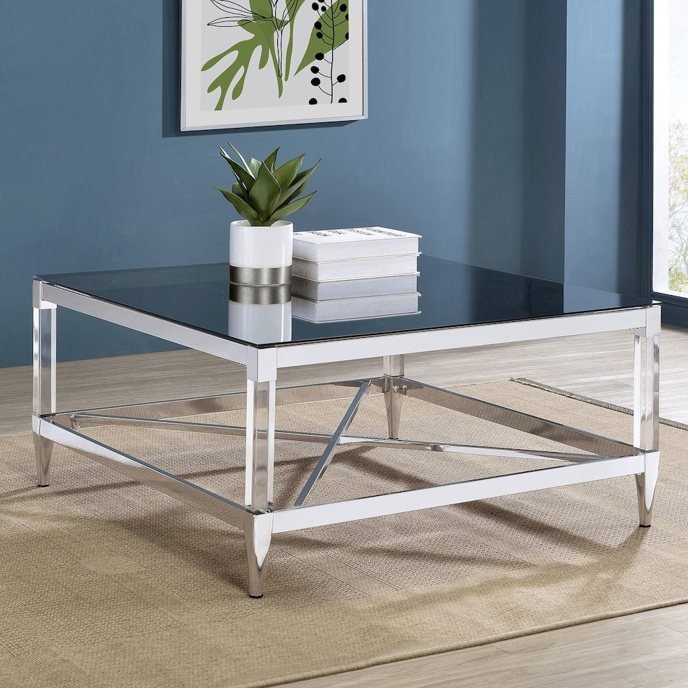 Lindley Square Tempered Mirror Acrylic Coffee Table Chrome