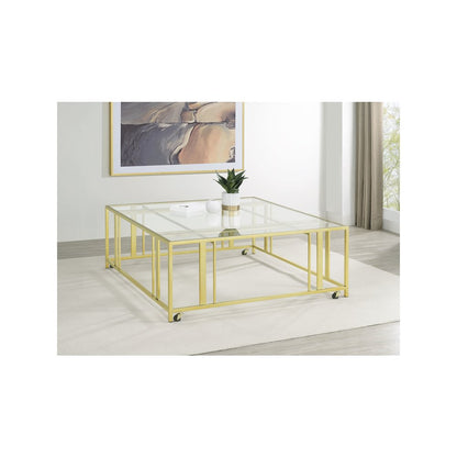 Adri Square Glass Top Coffee Table with Casters Matte Brass