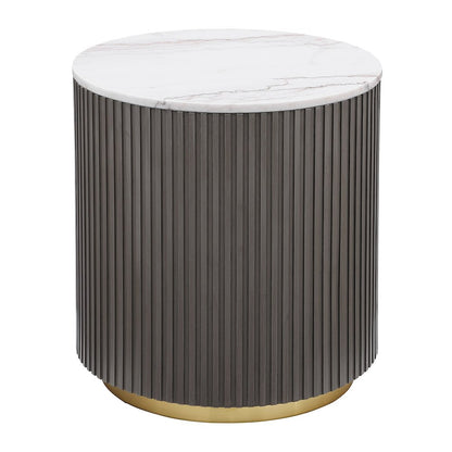 Jason Round Marble Top Side End Table White and Charcoal