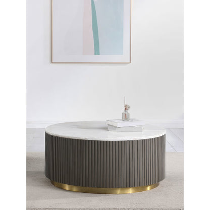 Jason Round Marble Top Coffee Table White and Charcoal