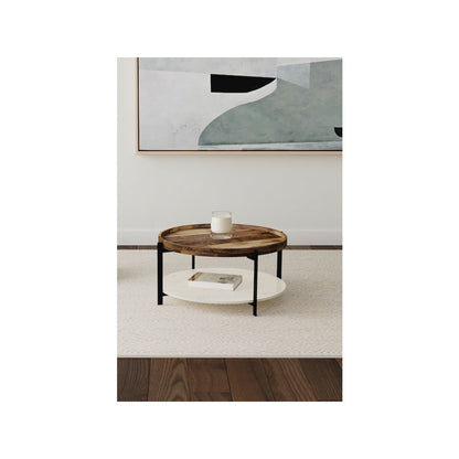 Adhvik Round Wood Top Marble Shelf Coffee Table Natural