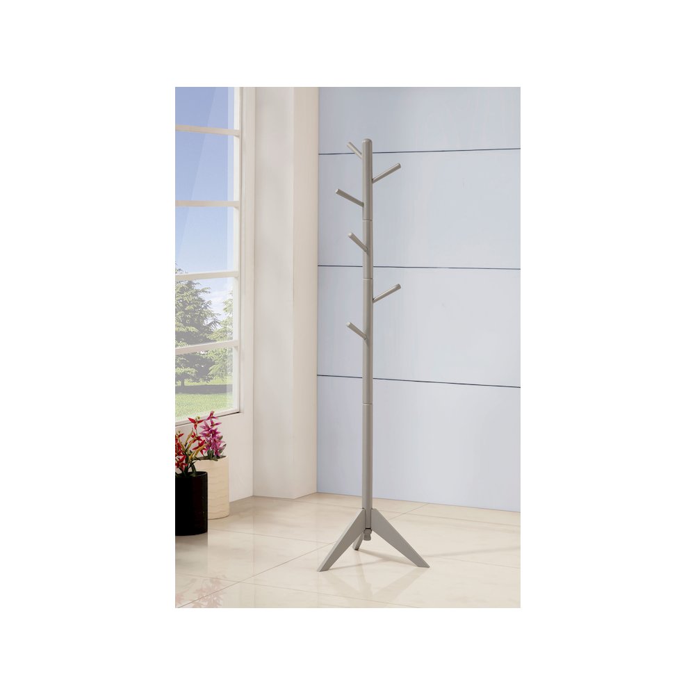 Devlin 6 Hook Freestanding Wood Coat Rack Hat Hanger Grey