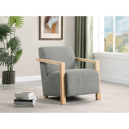 Diego Upholstered Accent Arm Chair with Wood Arms Grey