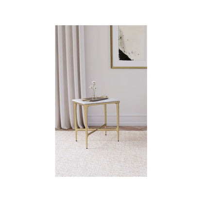 Baldwin Rectangular Marble Top Side Table White and Gold