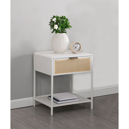 Amherst 1-drawer Radio Weave Cane Metal Bedside Table White