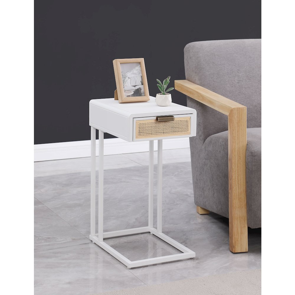 Amherst 1-drawer Radio Weave Cane Metal Side Table White