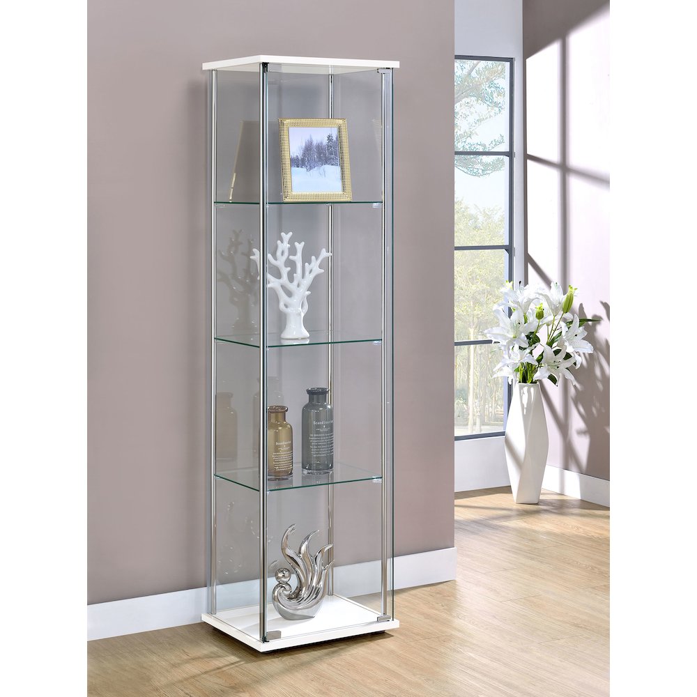 Bellatrix 4-shelf Clear Glass Curio Cabinet White