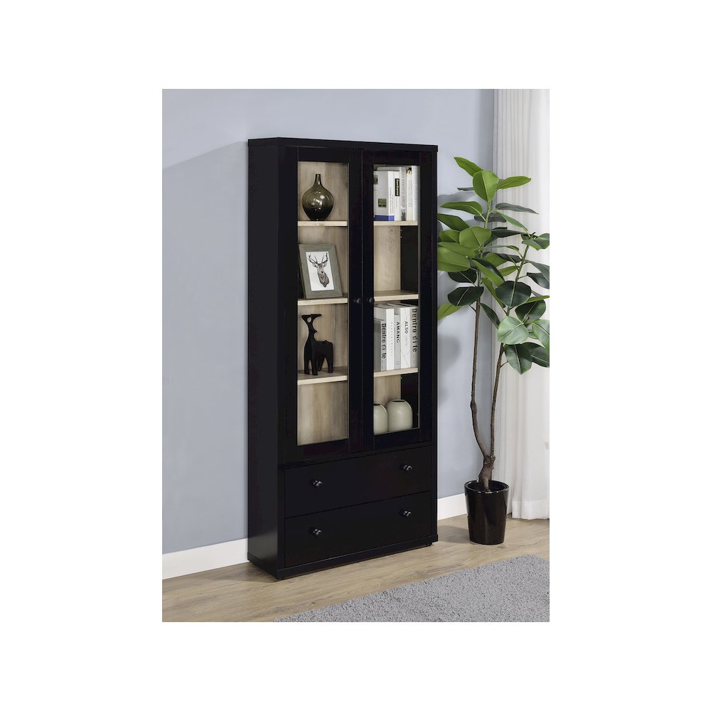 Hawthorne 4-shelf Glass Door Cabinet with Drawers Black