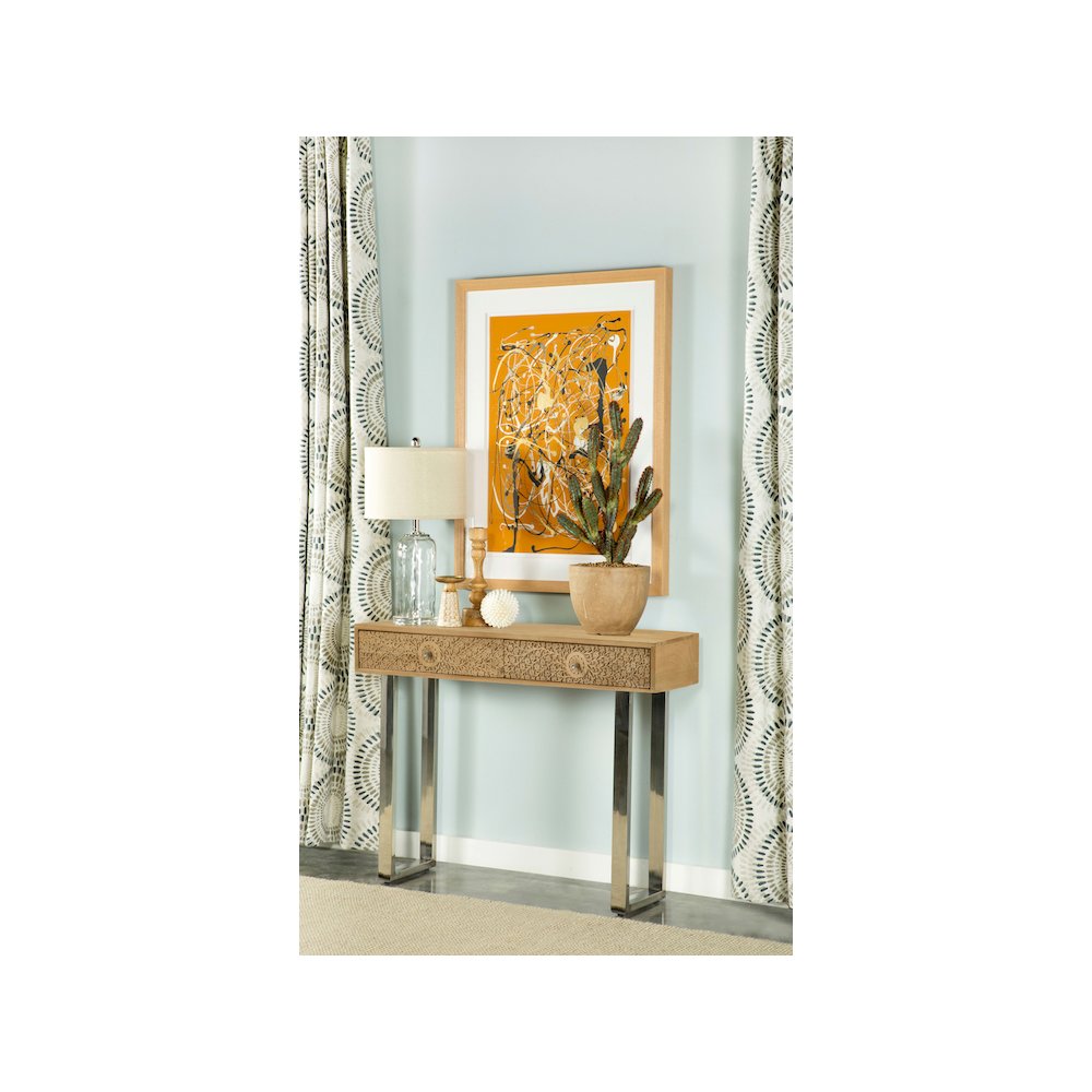 Draco 2-drawer Console Table Hand Carved Details Natural
