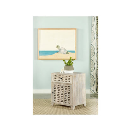 August 1-drawer Trellis Pattern Storage Cabinet White Washed