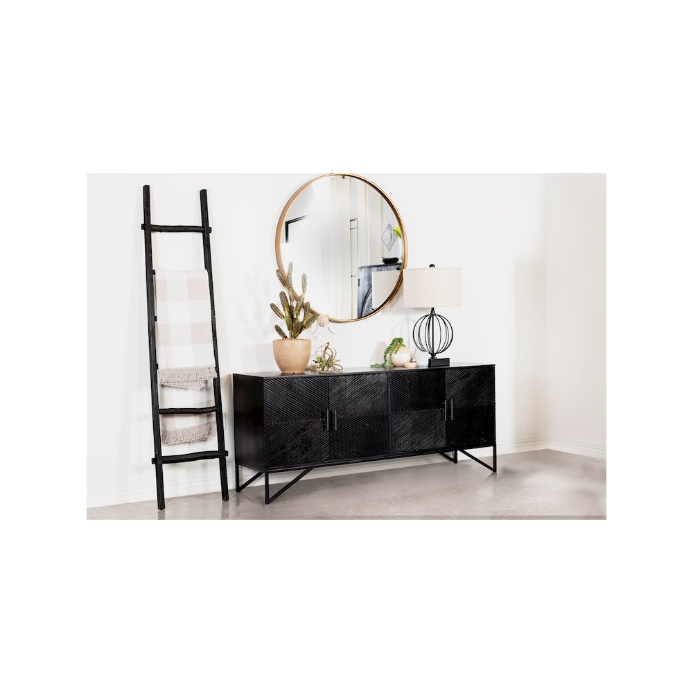Riddell 4-door Wood Reeding Accent Cabinet Matte Black