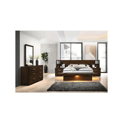 Jessica 5-piece Eastern King LED Bedroom Set Cappuccino