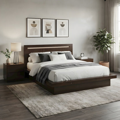 Eastern King Wood Platform Bed with LED Panel Headboard, Cappuccino