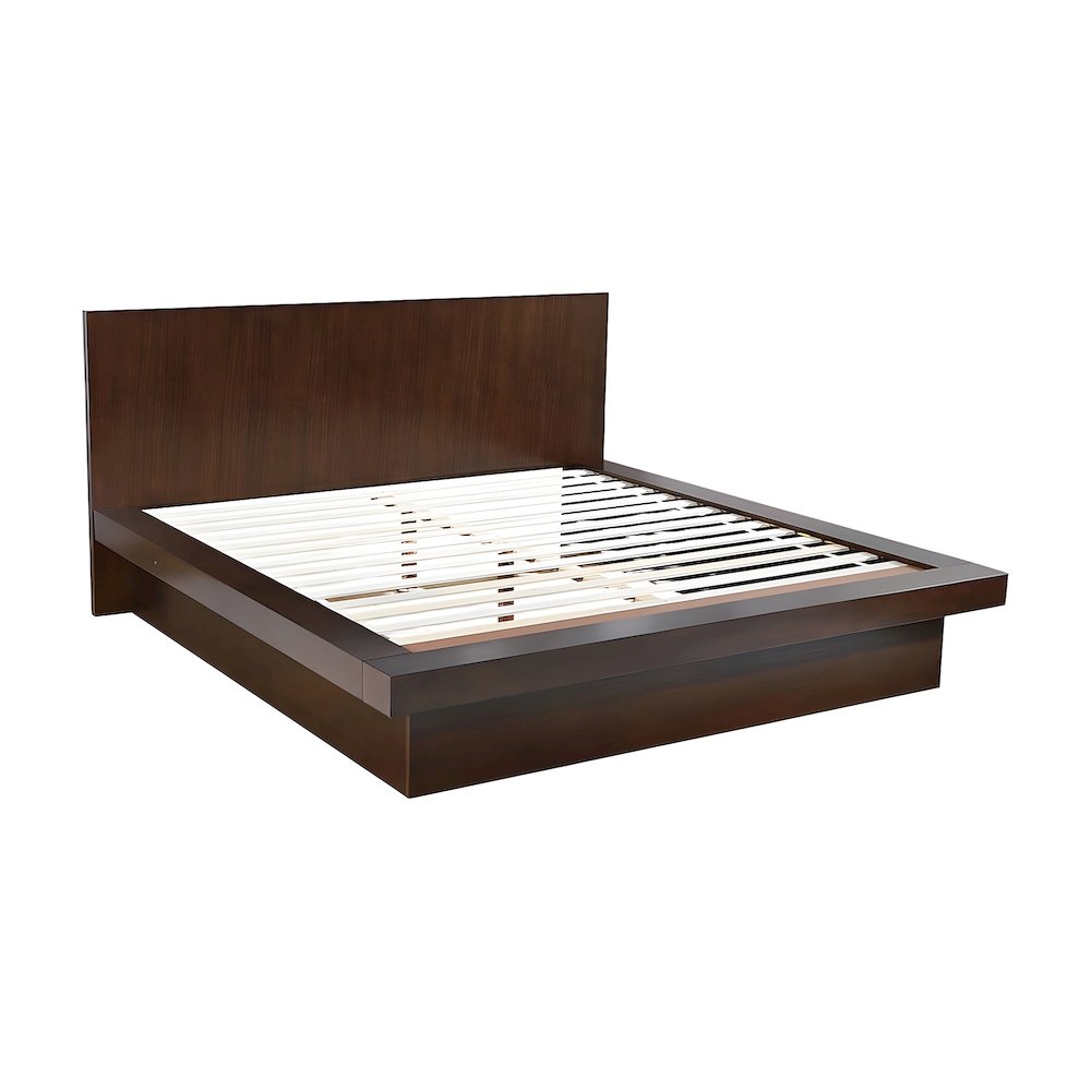 Eastern King Wood Platform Bed with LED Panel Headboard, Cappuccino