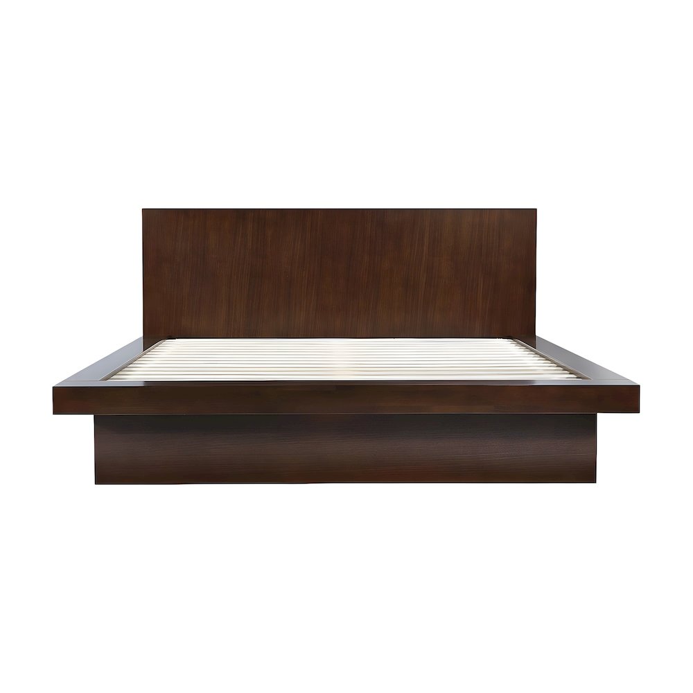 Eastern King Wood Platform Bed with LED Panel Headboard, Cappuccino