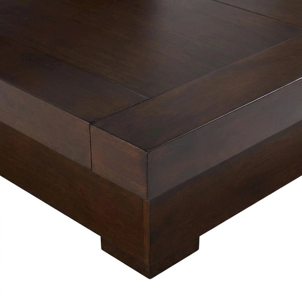Eastern King Wood Platform Bed with LED Panel Headboard, Cappuccino