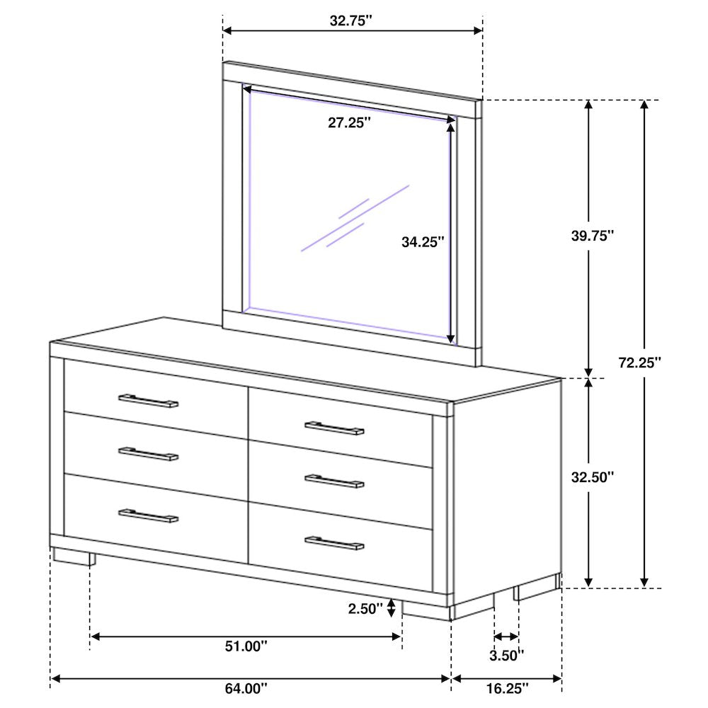 Jessica 6-drawer Dresser with Mirror Cappuccino