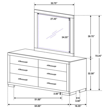 Jessica 6-drawer Dresser with Mirror Cappuccino