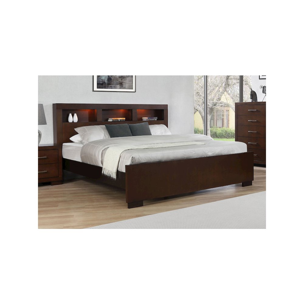 Jessica California King LED Storage Bookcase Bed Cappuccino