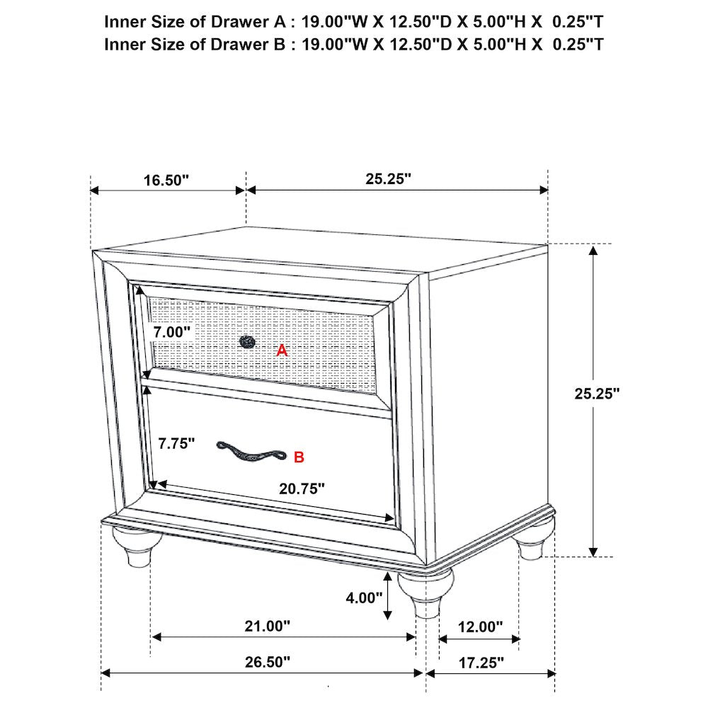 Barzini 2-drawer Nightstand Black