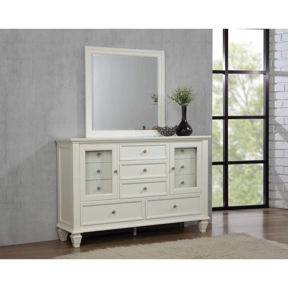 Sandy Beach 11-drawer Dresser with Mirror Cream White