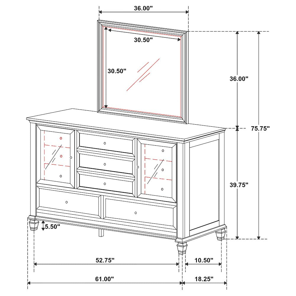 Sandy Beach 11-drawer Dresser with Mirror Cream White