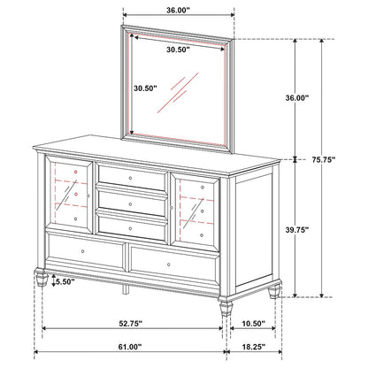 Sandy Beach 11-drawer Dresser with Mirror Cream White