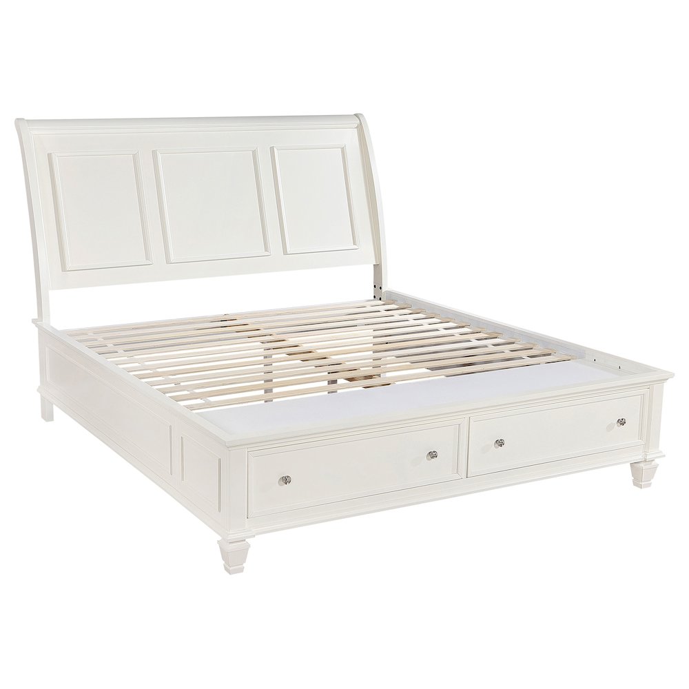 FurniFact Wooden Storage Bed with Brushed Nickel Hardware, Cream White