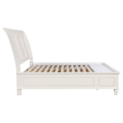 FurniFact Wooden Storage Bed with Brushed Nickel Hardware, Cream White