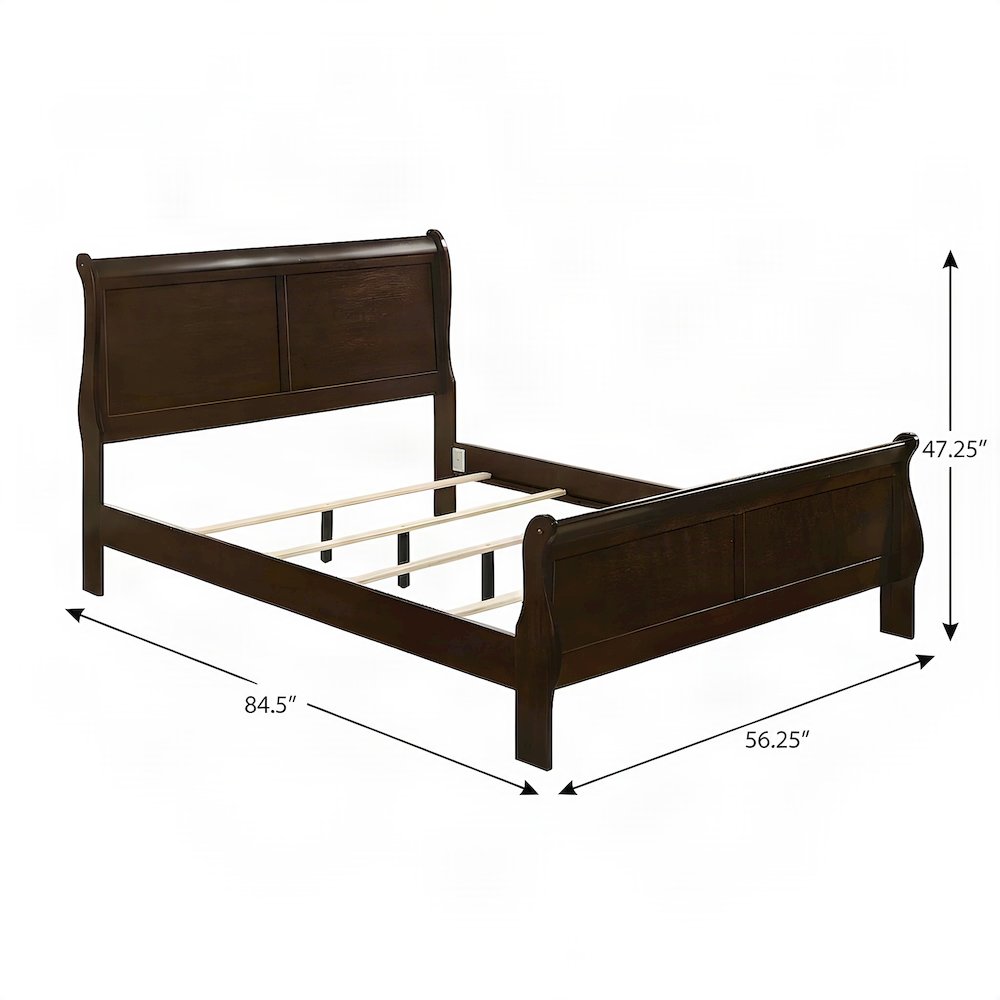 Wooden Full Sleigh Bed Frame with Curved Headboard and Footboard, Cappuccino