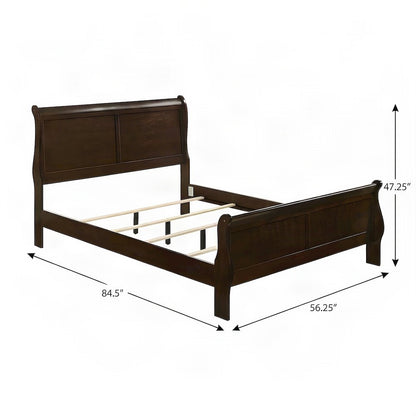 Wooden Full Sleigh Bed Frame with Curved Headboard and Footboard, Cappuccino