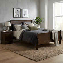Wooden Full Sleigh Bed Frame with Curved Headboard and Footboard, Cappuccino