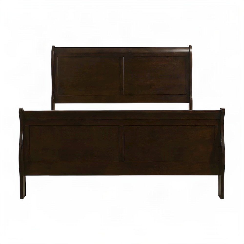 Wooden Full Sleigh Bed Frame with Curved Headboard and Footboard, Cappuccino