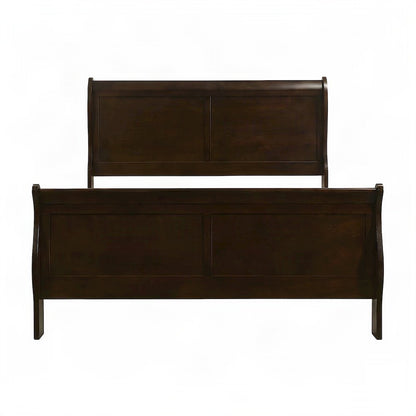 Wooden Full Sleigh Bed Frame with Curved Headboard and Footboard, Cappuccino