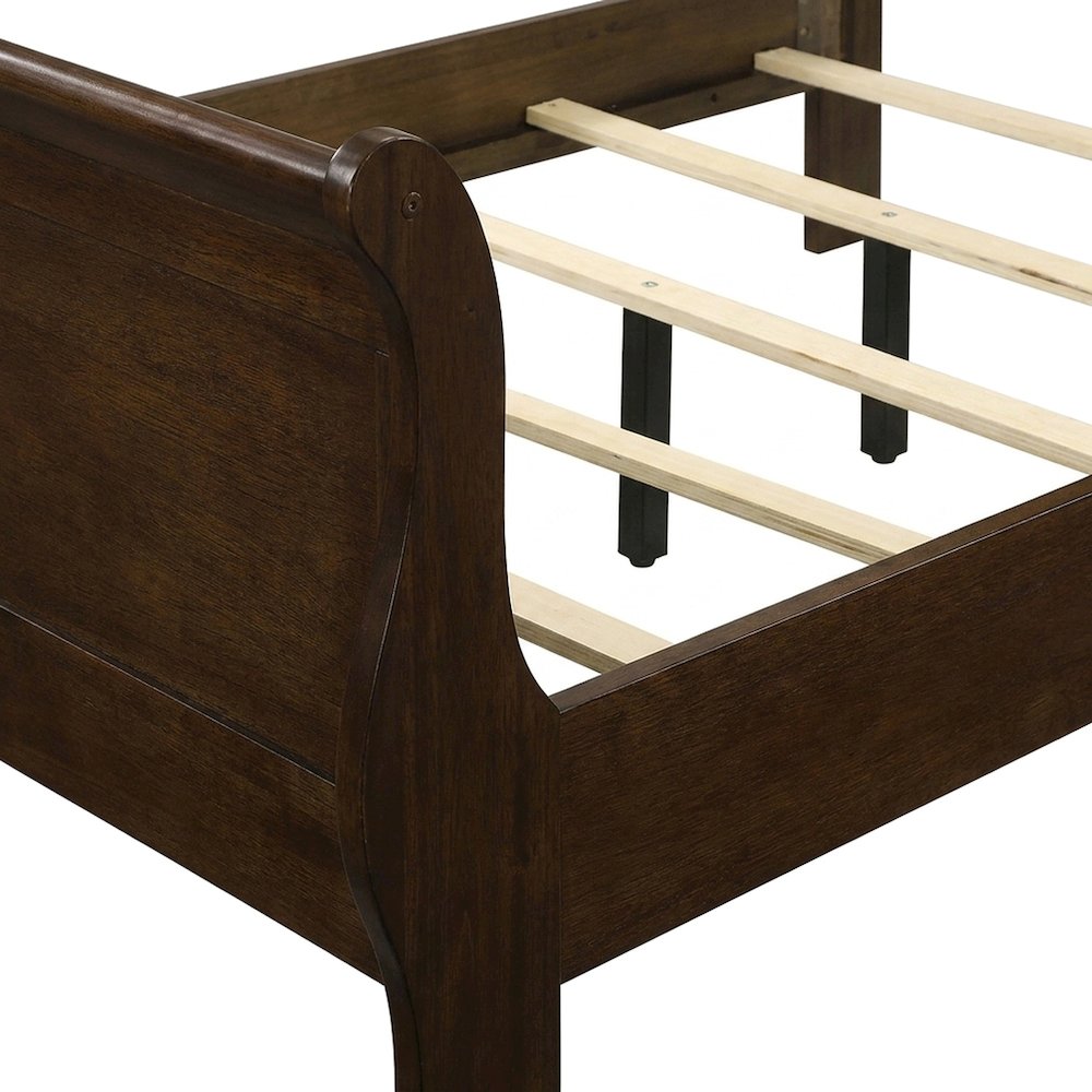 Wooden Full Sleigh Bed Frame with Curved Headboard and Footboard, Cappuccino