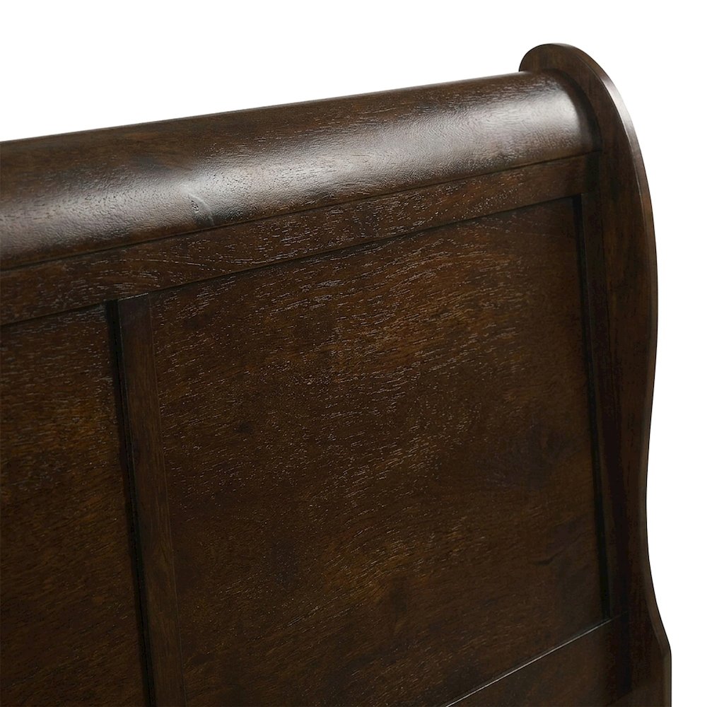 Wooden Full Sleigh Bed Frame with Curved Headboard and Footboard, Cappuccino