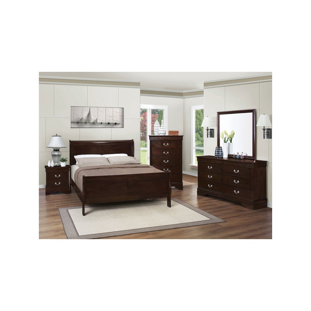 Louis Philippe Wood Queen Sleigh Bed Cappuccino