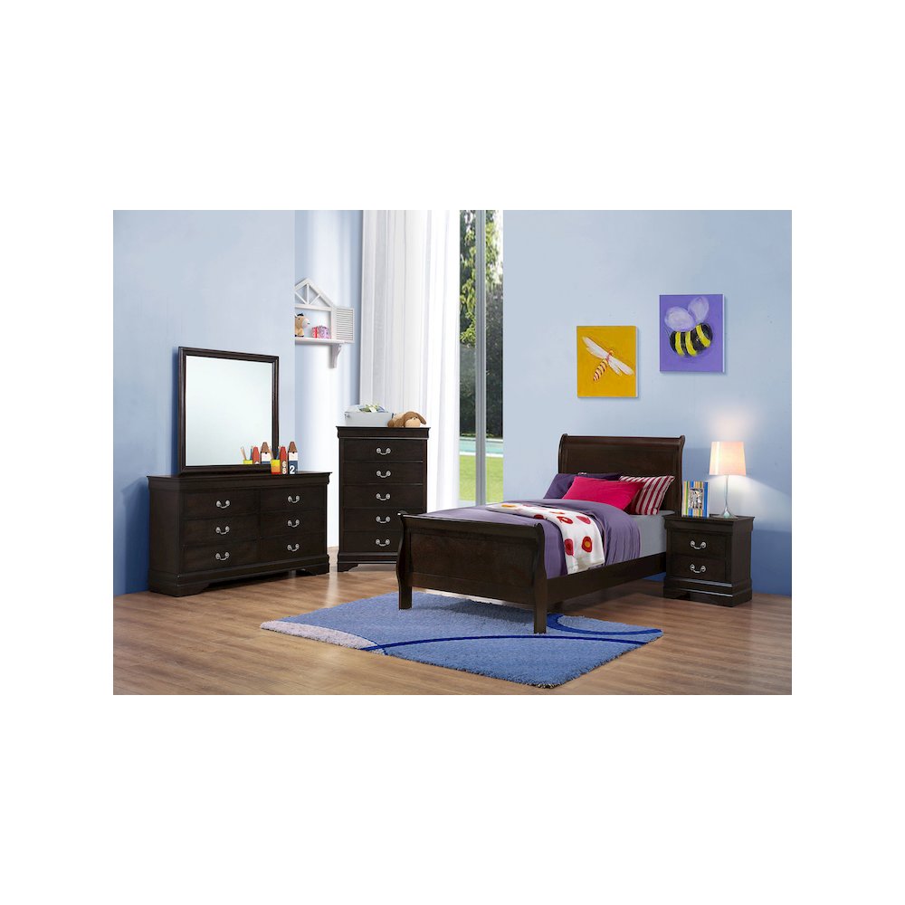 Louis Philippe Wood Twin Sleigh Bed Cappuccino