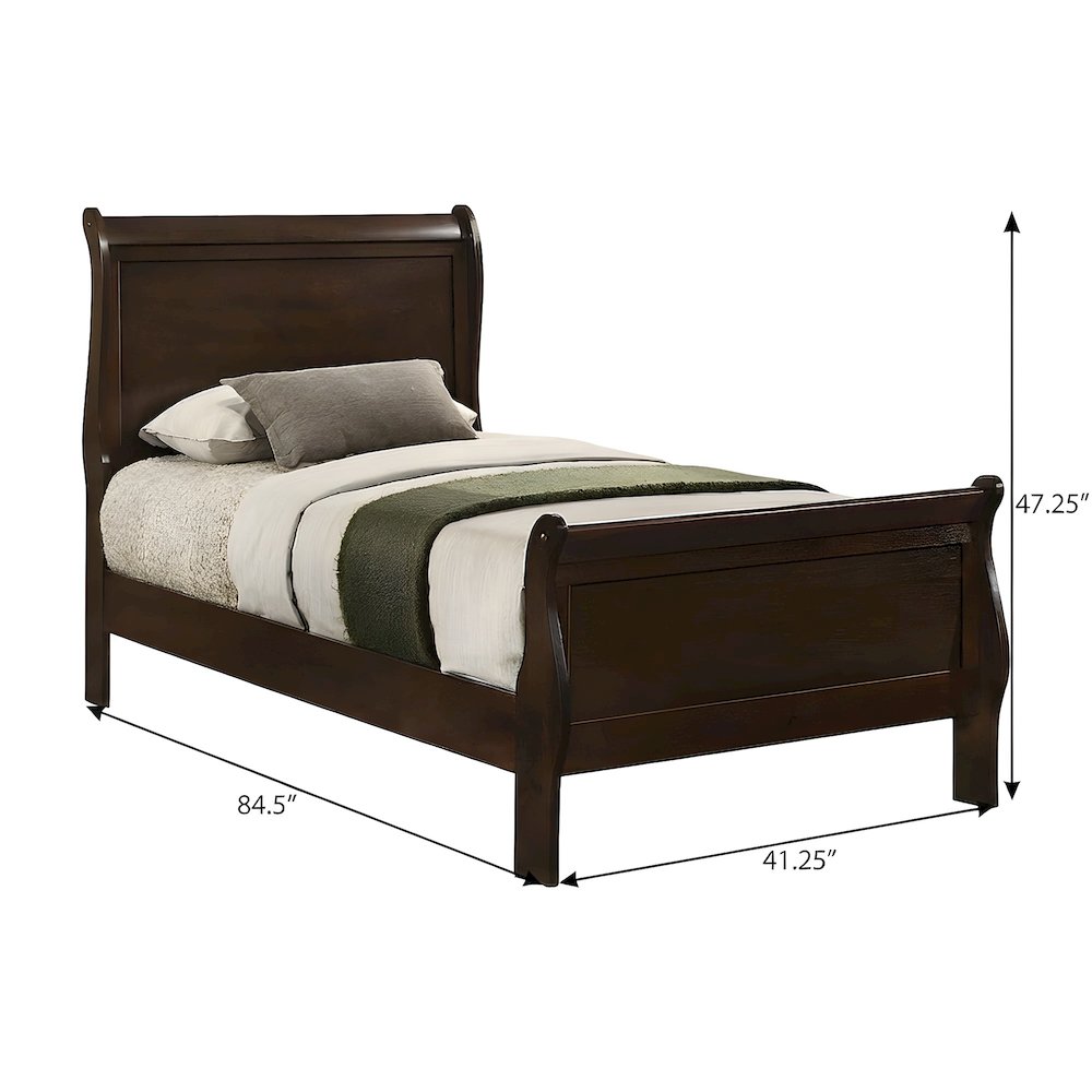 Wooden Twin Sleigh Bed Frame with Curved Headboard, Cappuccino