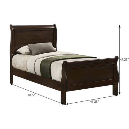 Wooden Twin Sleigh Bed Frame with Curved Headboard, Cappuccino