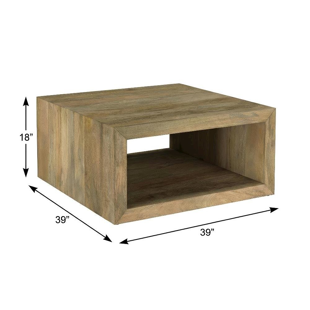 Warm-Toned Square Mango Wood Coffee Table with Plastic Glide and Sturdy Design