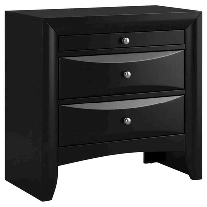 Black Transitional Nightstand with Brushed Nickel Accents and Sleek Design