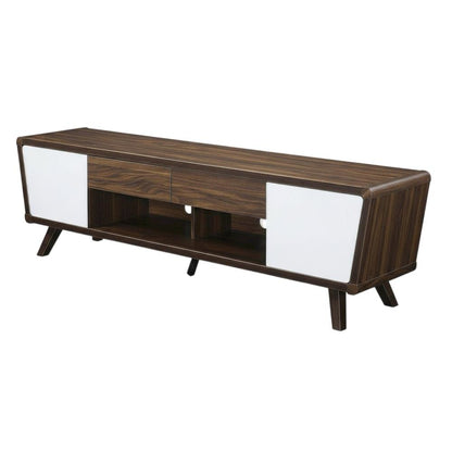 Dark Walnut 2-Door TV Stand, Engineered Wood Frame, Mid-Century Modern Style