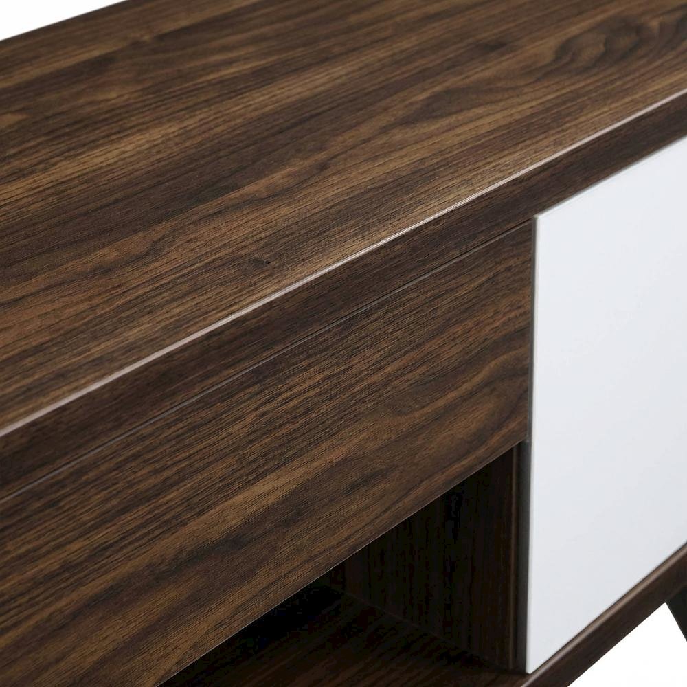 Dark Walnut 2-Door TV Stand, Engineered Wood Frame, Mid-Century Modern Style