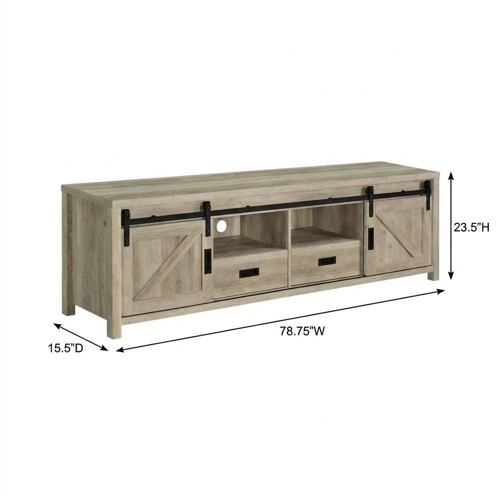 Brown Wood 2-Door TV Stand with Farmhouse Design and Distressed Finish