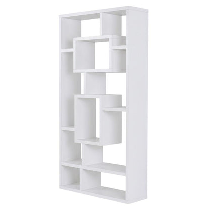 White 8-Shelf Bookshelf with Transitional Style and Safety Tipover Restraint