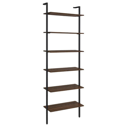 Walnut Wall Bookshelf with Six Shelves and Transitional Style