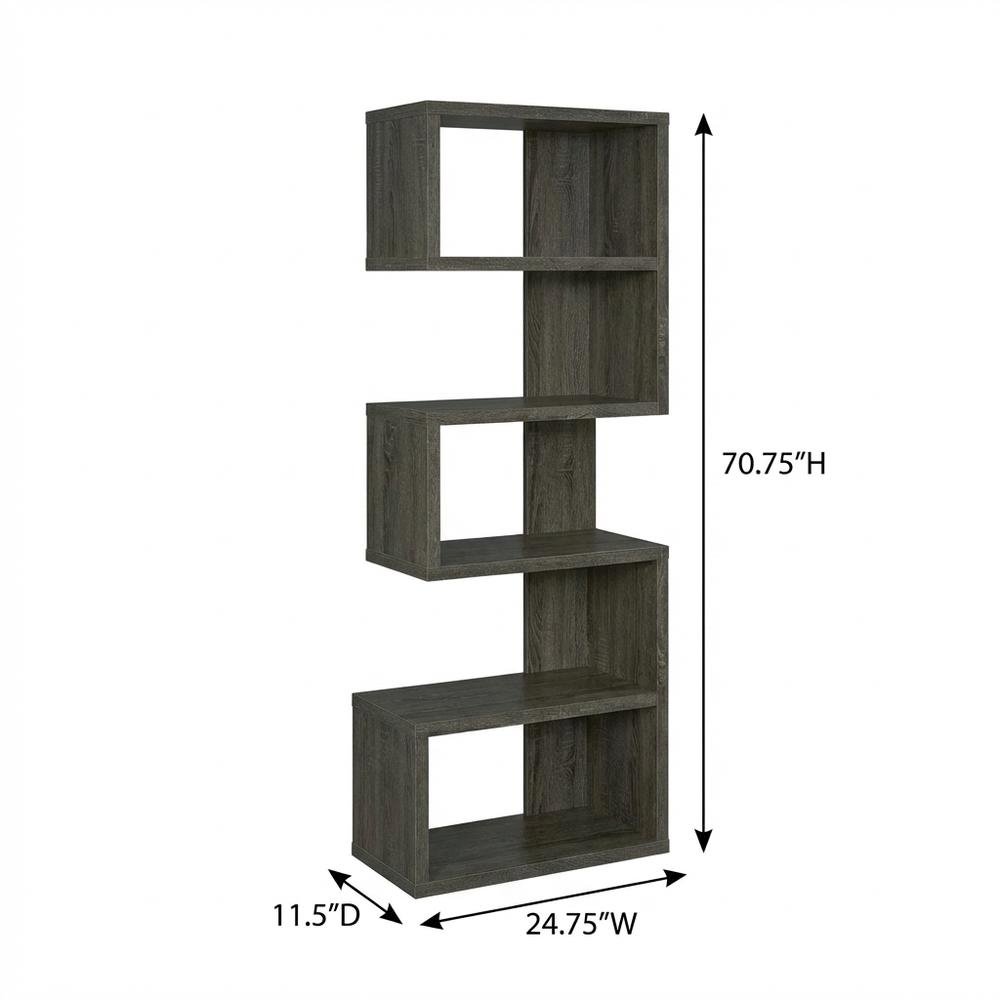 Weathered Grey 5-Shelf Bookcase with Transitional Style and Safety Restraint